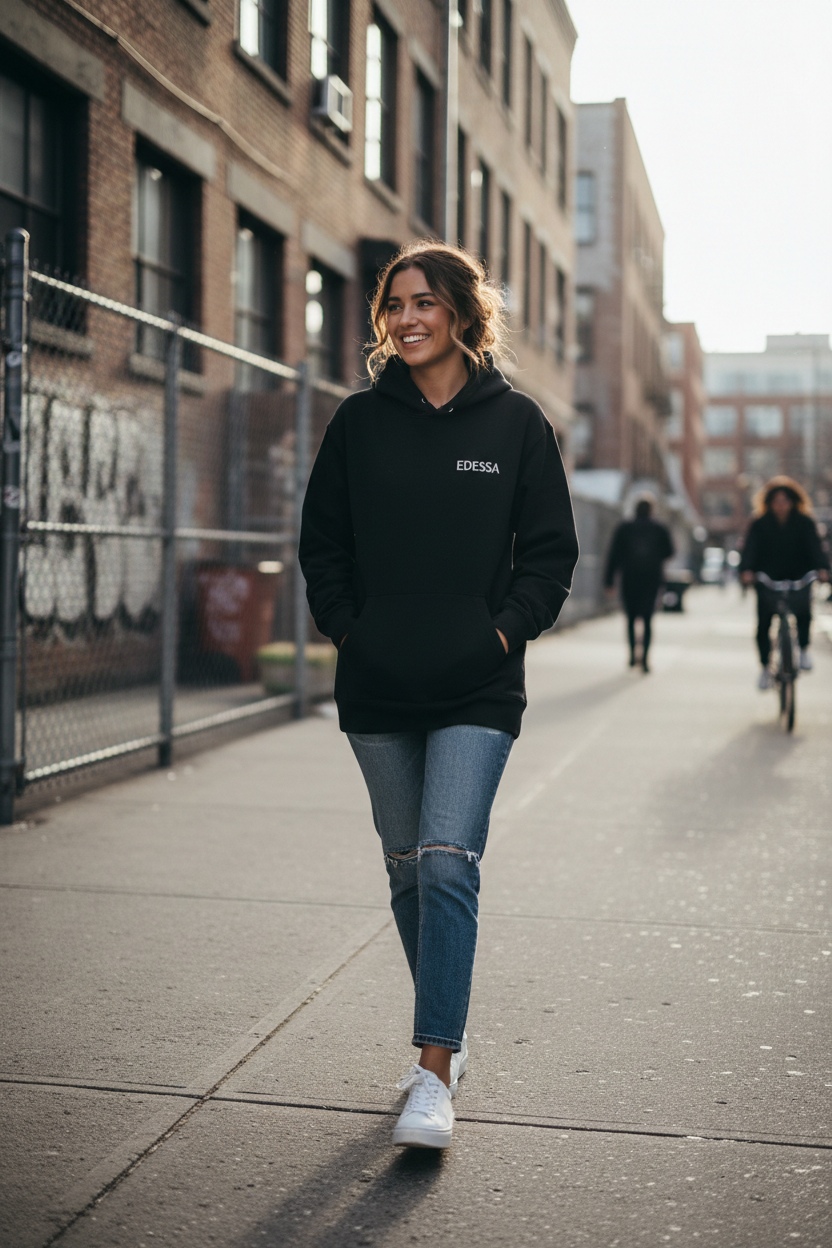 Deep Black Hoodie – Frau