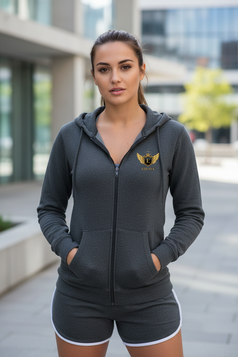 EDESSA Champion Zip Hoodie Charcoal – Frau Vorderseite