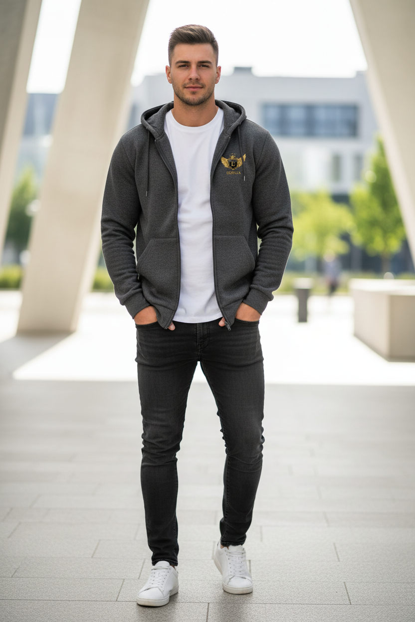 EDESSA Champion Zip Hoodie Charcoal – Mann Vorderseite