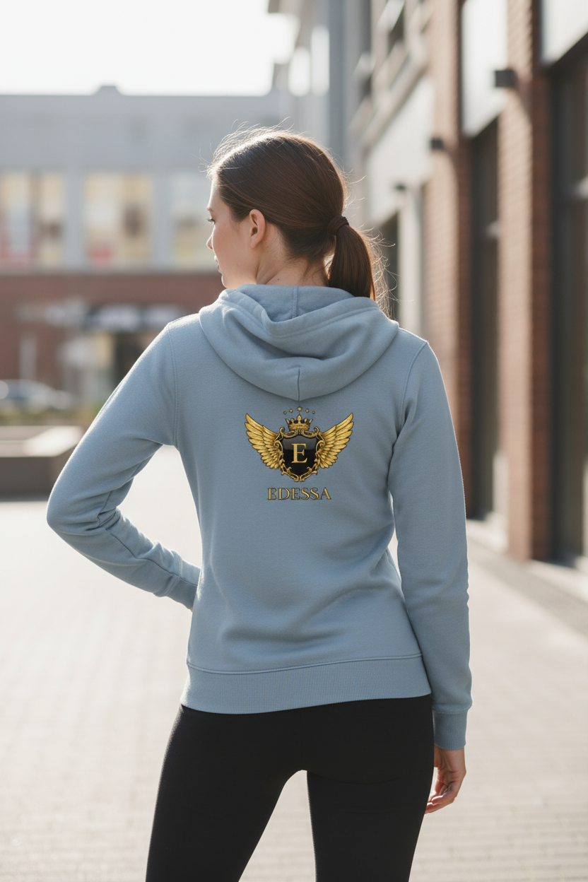 EDESSA Champion Zip Hoodie Light Steel – Frau Rücken