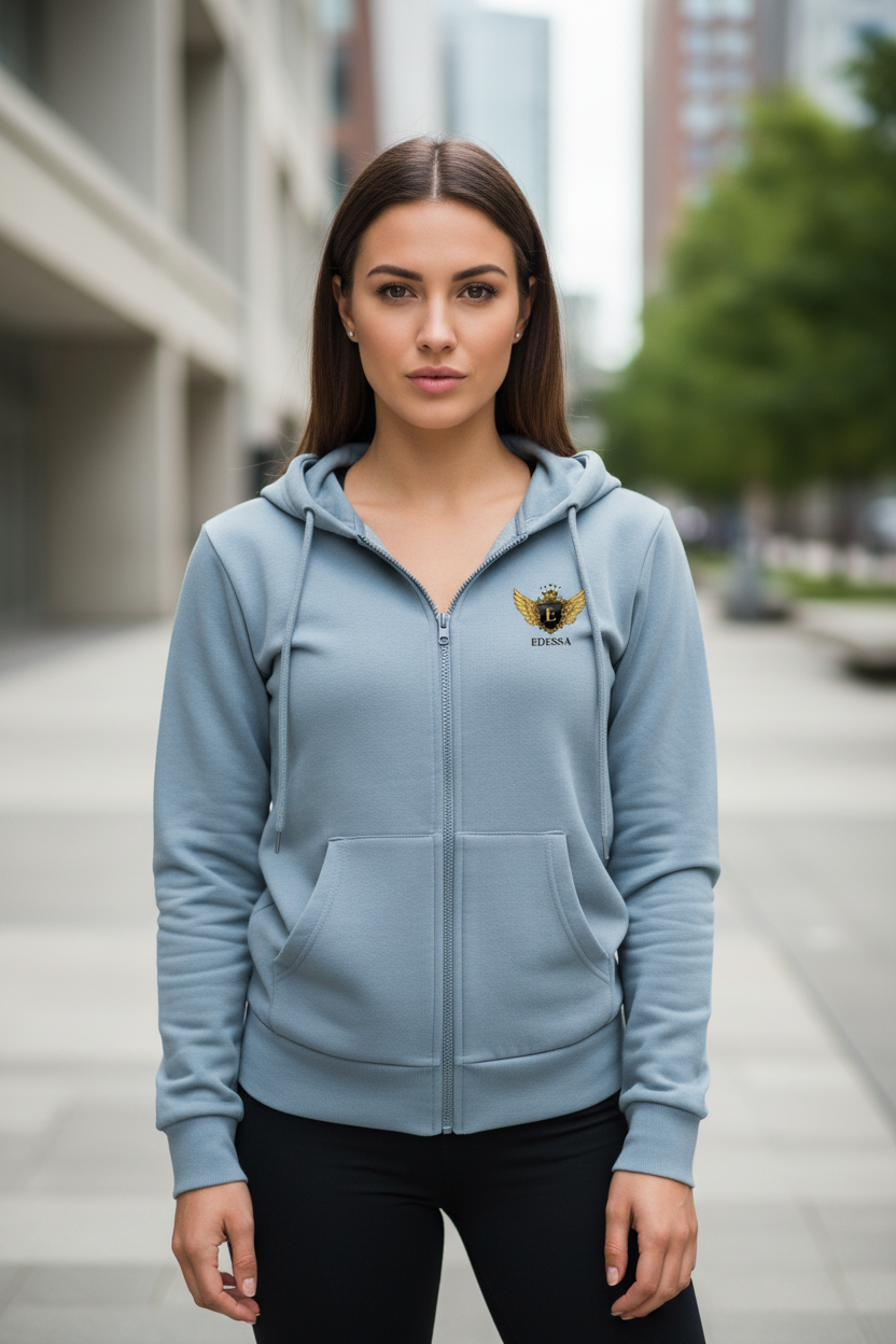 EDESSA Champion Zip Hoodie Light Steel – Frau Vorderseite