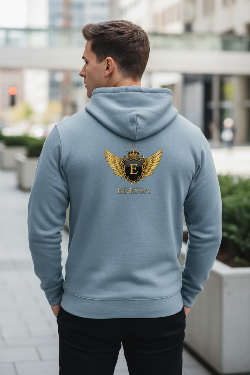 EDESSA Champion Zip Hoodie Light Steel – Mann Rücken