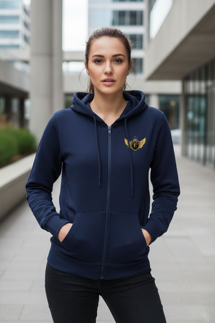 EDESSA Champion Zip Hoodie Marine – Frau Vorderseite