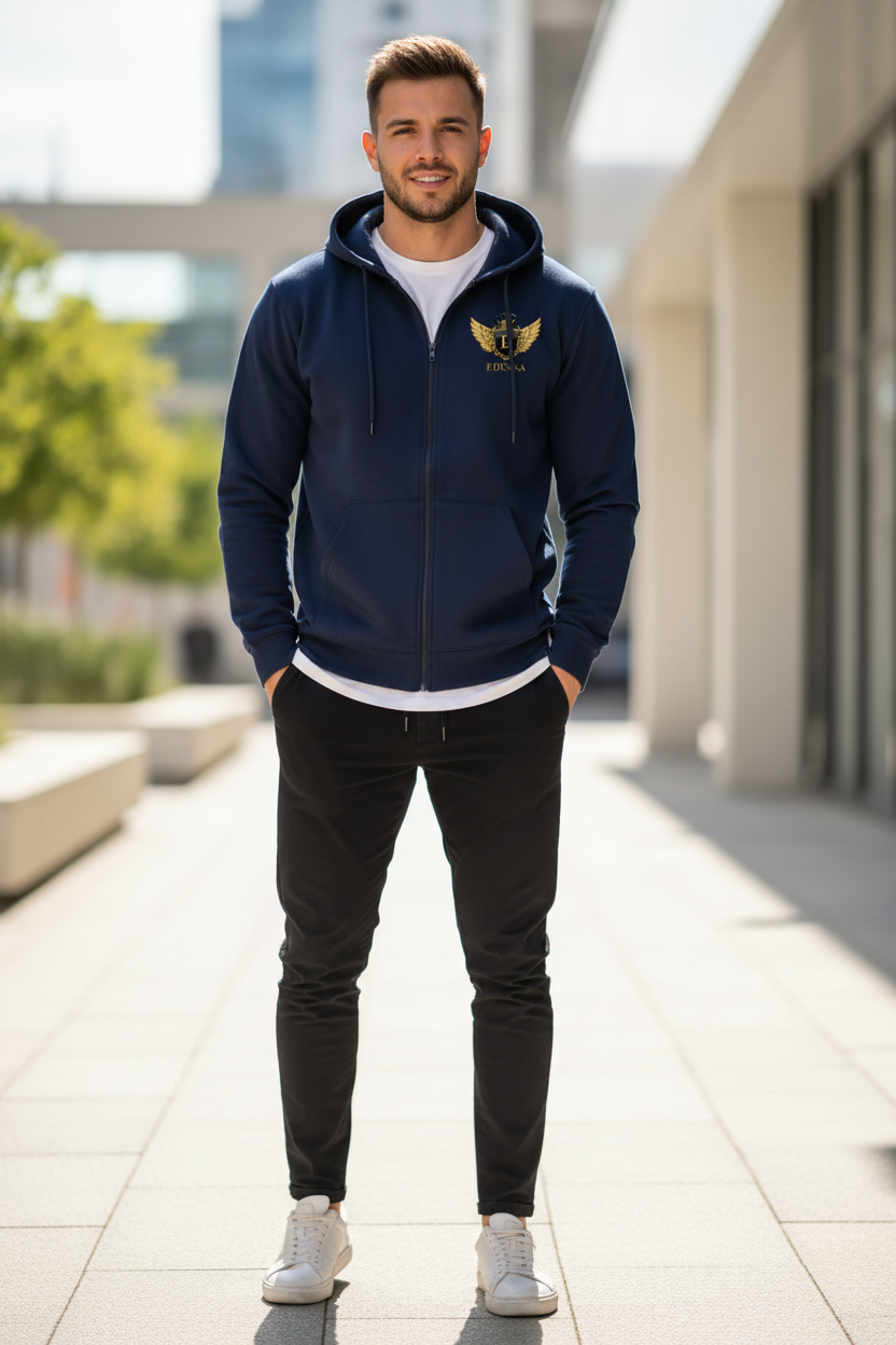 EDESSA Champion Zip Hoodie Marine – Mann Vorderseite