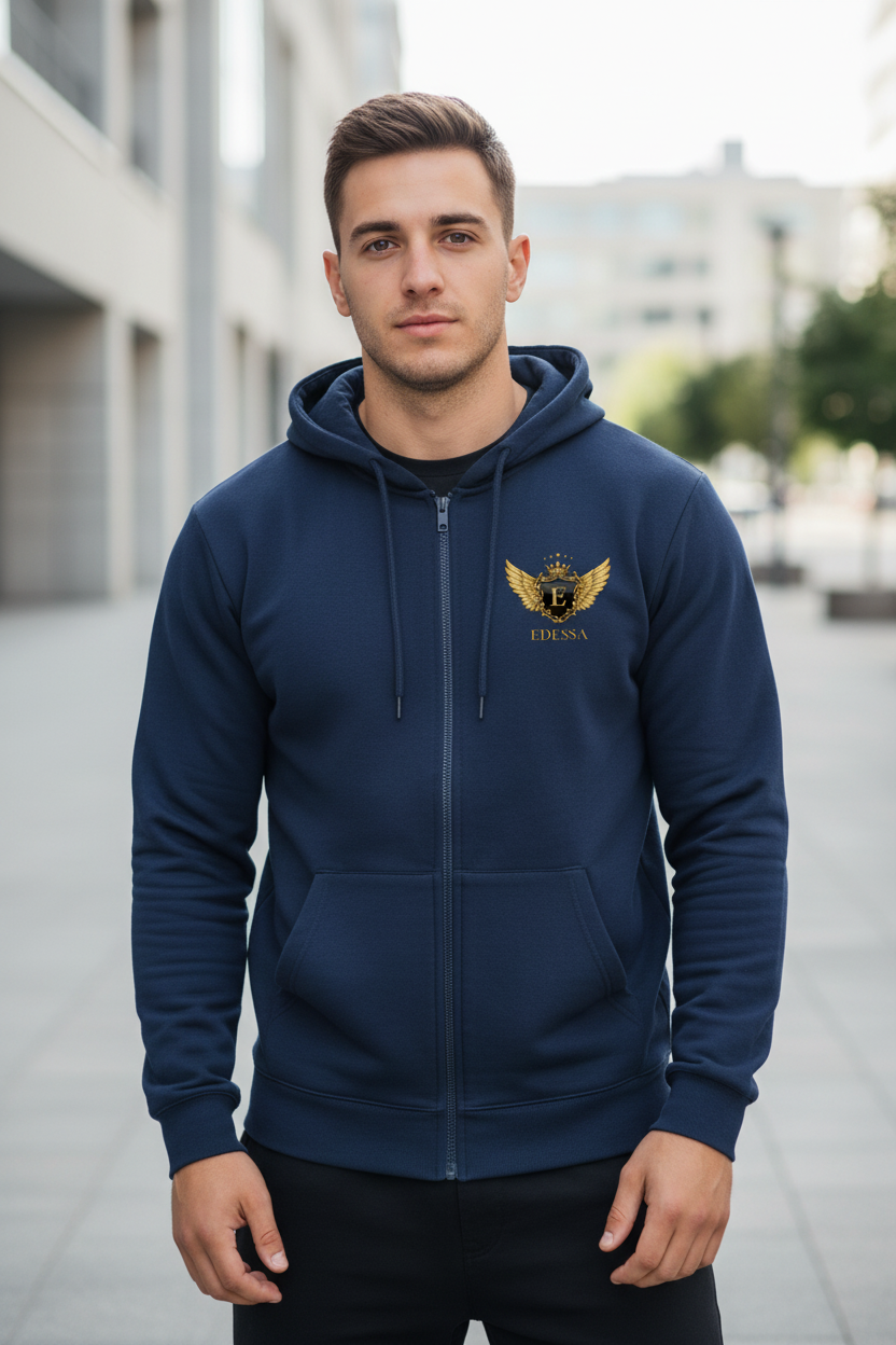 EDESSA Champion Zip Hoodie Marine – Mann Vorderseite