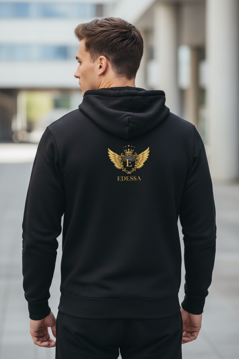 EDESSA Champion Zip Hoodie Schwarz – Mann Rücken