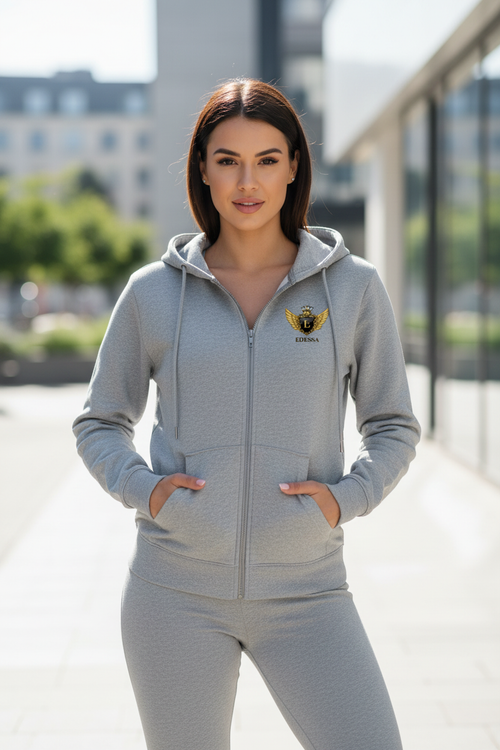 EDESSA Champion Zip Hoodie Silver Grey – Frau Vorderseite