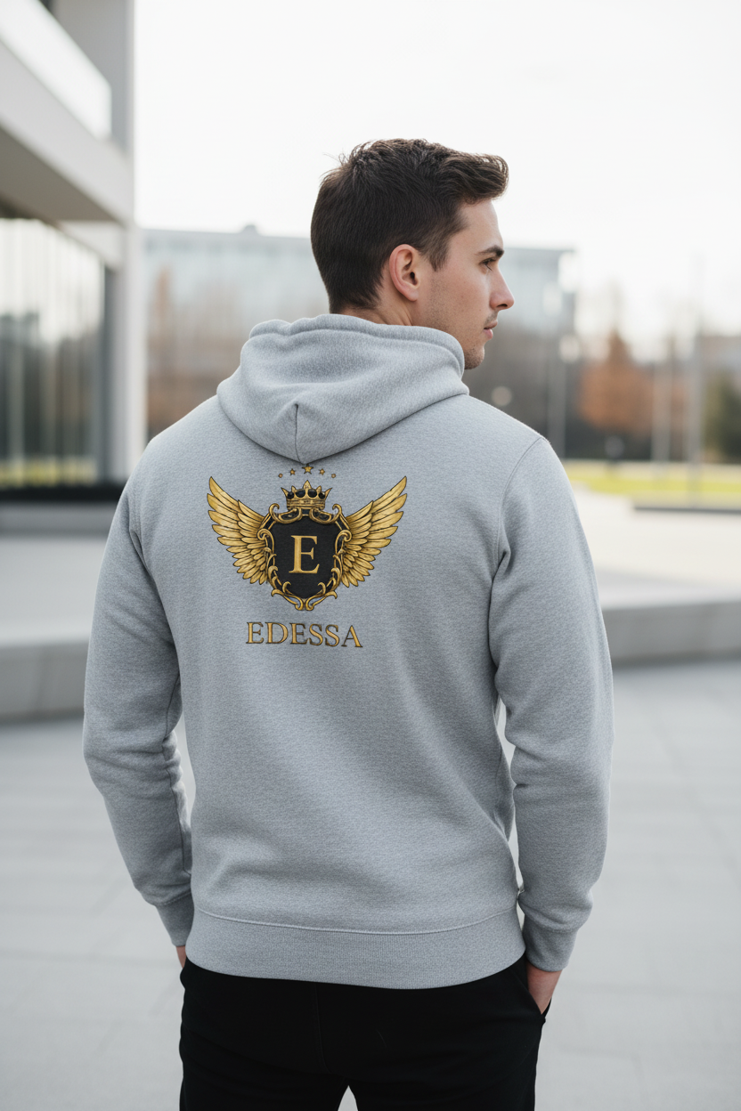 EDESSA Champion Zip Hoodie Silver Grey – Mann Rücken