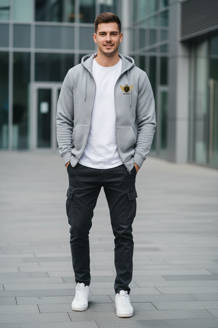 EDESSA Champion Zip Hoodie Silver Grey – Mann Vorderseite