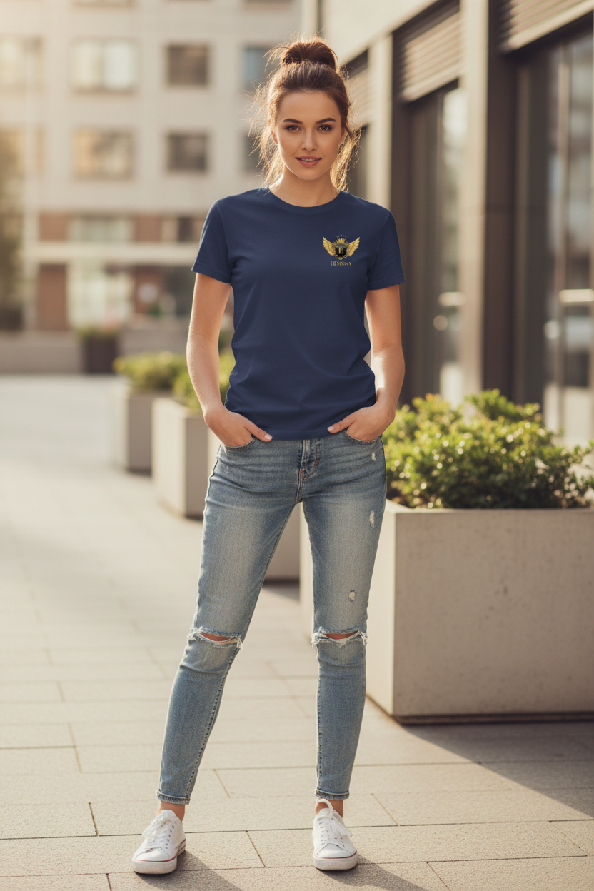 EDESSA Classic T-Shirt Navy – Frau, Logo minimal
