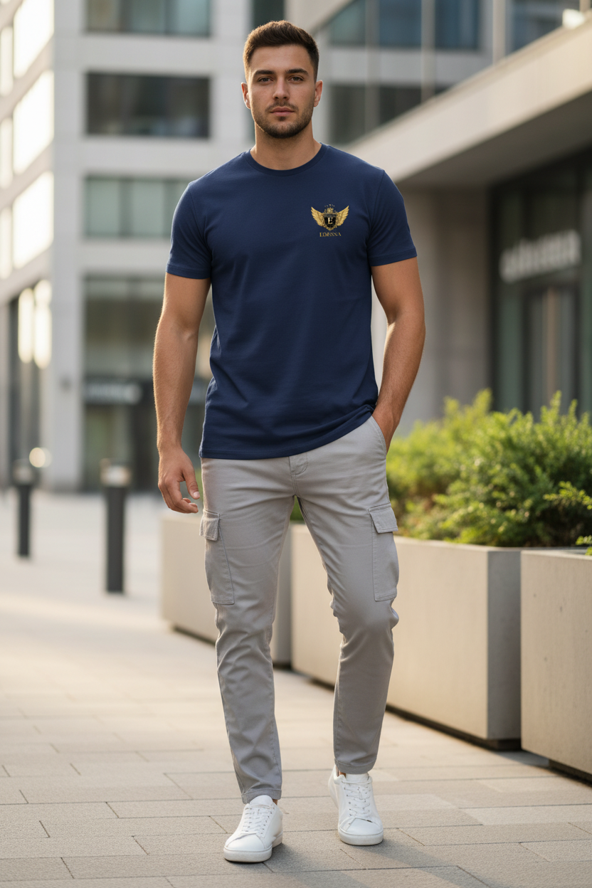 EDESSA Classic T-Shirt Navy – Mann, Logo noch kleiner