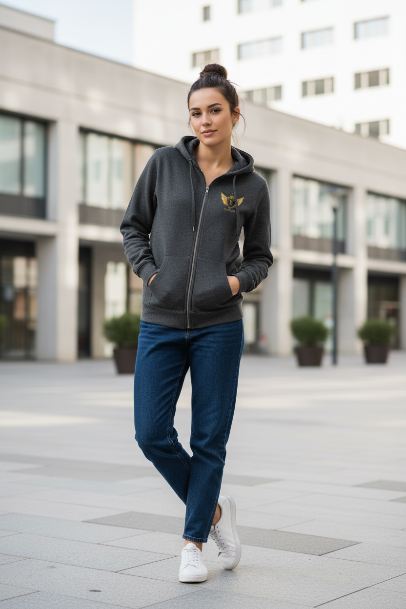 EDESSA Zip Hoodie Charcoal – Frau