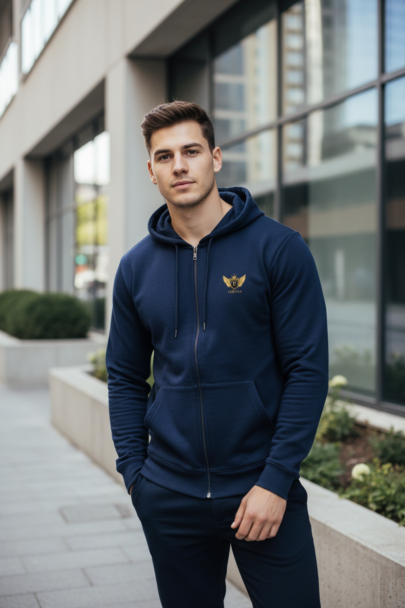 EDESSA Zip Hoodie Marina – Mann, Logo kleiner