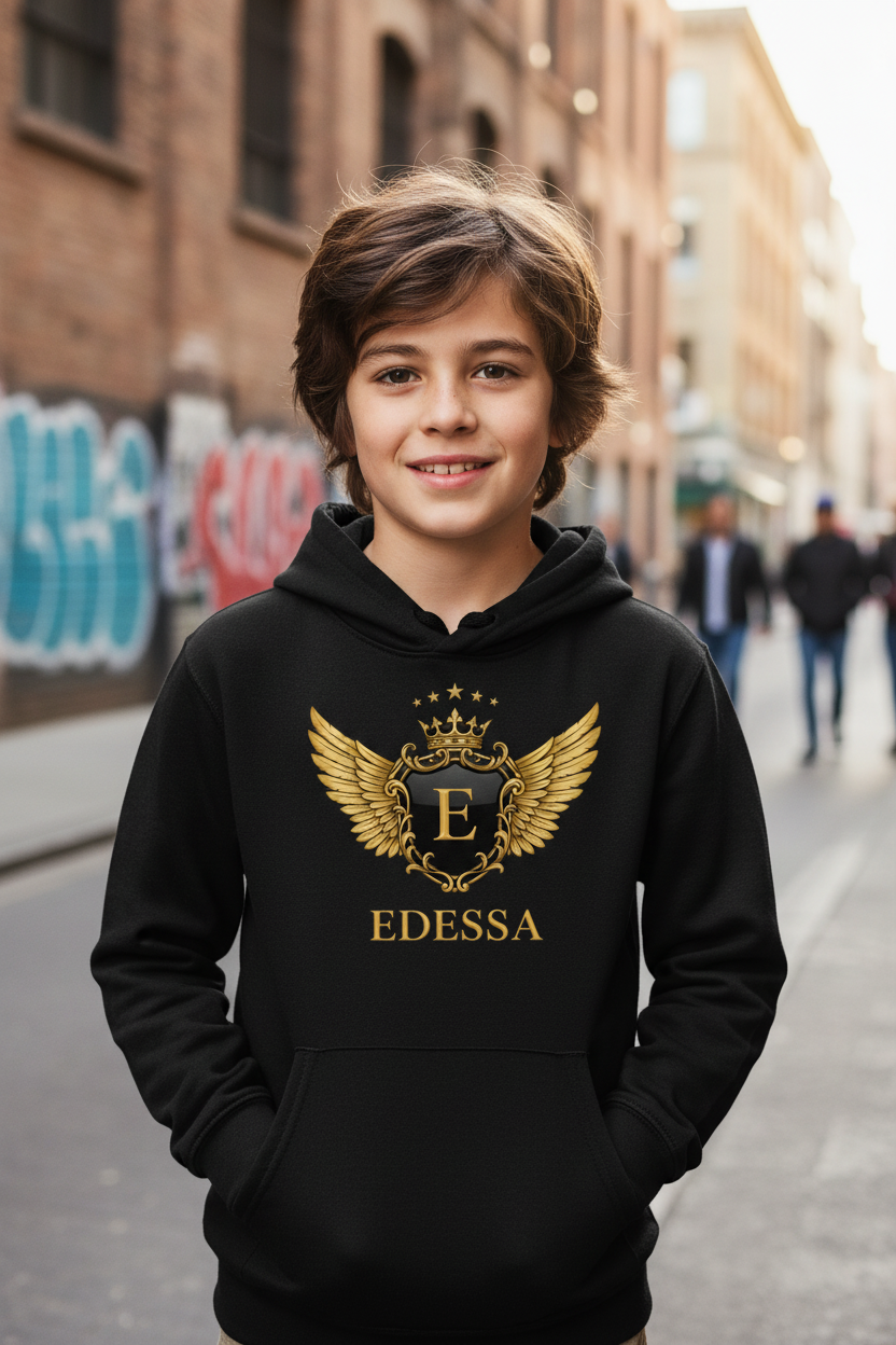 Junge schwarzer Hoodie EDESSA Logo