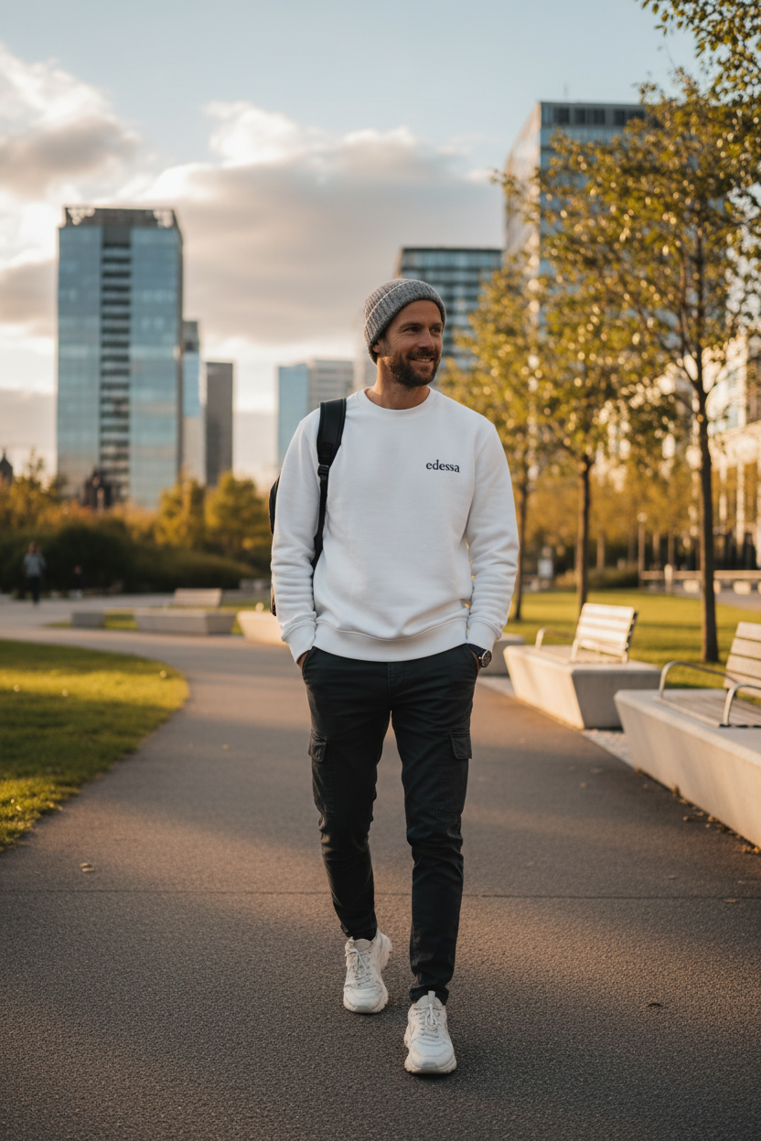 Mann walking outdoor